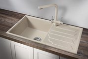 Кухонная мойка Granula 8601, 860x500, накладная, с крылом, кварц, Пирит 8601, ПИРИТ