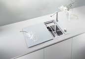 Кухонная мойка без крыла, с клапаном-автоматом, с коландером, нержавеющая сталь зеркальной полировки Blanco Statura 6-IF Crystal (белое стекло) 516101