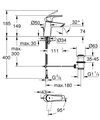 Смеситель для раковины Grohe Eurosmart S-size CoolStart, корпус под наклоном, с донным клапаном, хром 23969003