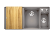 Кухонная мойка Blanco Axia III 6S-F, клапан-автомат, разделочный столик из ясеня, чаша справа, алюметаллик 523485