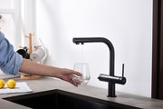 Смеситель для кухни Aquatek Европа с подключением к фильтру питьевой воды, чёрный матовый AQ1385MB