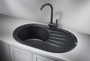 Кухонная мойка Granula Standart 7601, 760x500, овальная, кварц, Чёрный 7601, ЧЁРНЫЙ