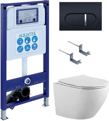 Унитаз с инсталляцией Aquatek Европа-045 4в1, унитаз AQ1901-00, сиденье soft close, кнопка матовый чёрный SET AQUATEK ЕВРОПА-045 4в1