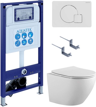 Унитаз с инсталляцией Aquatek Европа-066 4в1, унитаз AQ1901-00, сиденье soft close, кнопка белый глянцевый SET AQUATEK ЕВРОПА-066 4в1