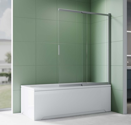 Шторка на ванну Aquatek 1000x1500, двухэлементная, раздвижная, стекло прозрачное 5мм, профиль оружейная сталь AQ.BSS.100.1GM