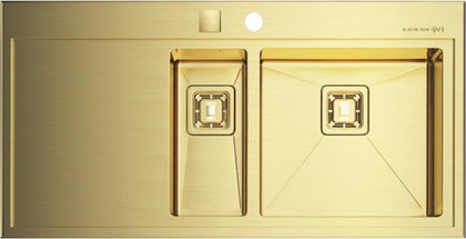 Кухонная мойка Omoikiri Akisame 100-2-IN-LG-R, чаша справа, золото 4993040