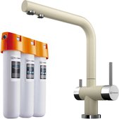 Комплект смеситель для кухни Omoikiri Nagano-BE кран фильтрованной воды, водоочиститель Pure drop Lite, ваниль 4044.8028