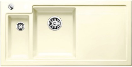 Кухонная мойка чаши слева, крыло справа, с клапаном-автоматом, с коландером, керамика, магнолия глянцевая Blanco Axon II 6S PuraPlus 519607