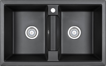 Кухонная мойка Granula 8101, 810x500, накладная, двойная, кварц, Чёрный 8101, ЧЁРНЫЙ