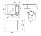 Кухонная мойка Granula 6002, 600x500, накладная, с крылом, кварц, Графит 6002, ГРАФИТ