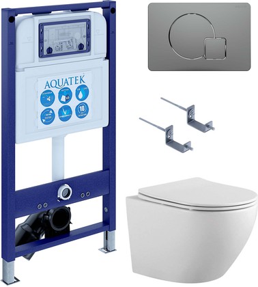 Унитаз с инсталляцией Aquatek Европа-070 4в1, унитаз AQ1901-00, сиденье soft close, кнопка оружейная сталь SET AQUATEK ЕВРОПА-070 4в1