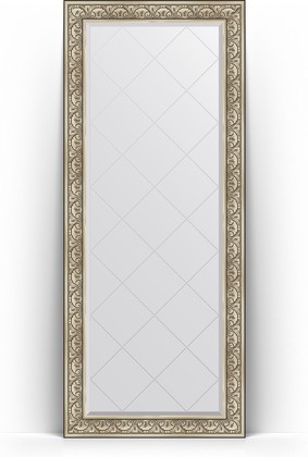 Зеркало Evoform Exclusive-G Floor 850x2050 пристенное напольное, с гравировкой, в багетной раме 106мм, барокко серебро BY 6334