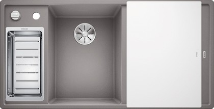 Кухонная мойка Blanco Axia III 6S-F, клапан-автомат, доска из белого стекла, чаша слева, алюметаллик 524671