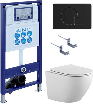 Унитаз с инсталляцией Aquatek Европа-069 4в1, унитаз AQ1901-00, сиденье soft close, кнопка матовый чёрный SET AQUATEK ЕВРОПА-069 4в1