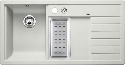 Кухонная мойка чаша слева, крыло справа, с клапаном-автоматом, с коландером, гранит, серый шёлк Blanco Trisona 6S 515258