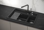 Кухонная мойка Granula Kitchen Space KS-7302, 730x510 двойная, накладная, кварц, Шварц (чёрный металлик) 7302, ШВАРЦ
