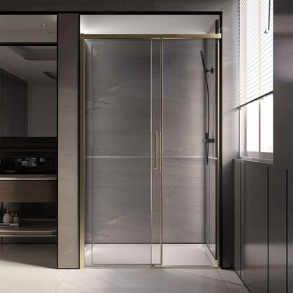 Душевая дверь Veconi Premium Trento PTD-40G, 1400x2000, стекло прозрачное, брашированное золото PTD40-G-140-01-C4