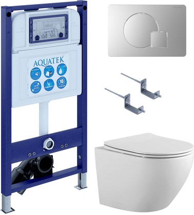 Унитаз с инсталляцией Aquatek Европа-068 4в1, унитаз AQ1901-00, сиденье soft close, кнопка матовый хром SET AQUATEK ЕВРОПА-068 4в1