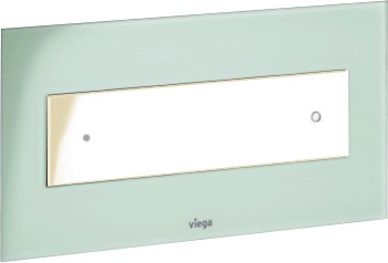 Кнопка смыва для унитаза, прозрачное стекло цвета зелёной мяты и белая пластиковая клавиша Viega Visign for Style 12 690649