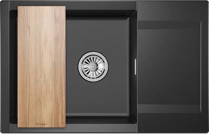 Кухонная мойка Granula Estetica ES-7807, 780x500, с крылом, кварц, Шварц (чёрный металлик) 7807, ШВАРЦ