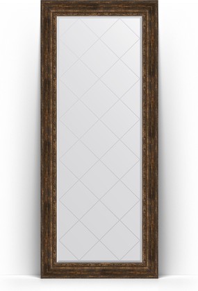 Зеркало Evoform Exclusive-G Floor 870x2070 пристенное напольное, с гравировкой, в багетной раме 120мм, состаренное дерево с орнаментом BY 6340