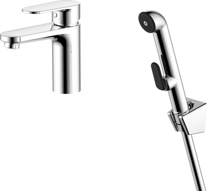 Смеситель для раковины Aquatek Ника 90, без донного клапана, с гигиеническим душем, хром AQ1812CR