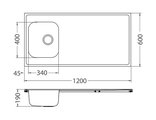 Кухонная мойка Alveus Classic Pro 90, 1200 x 600, накладная, с крылом, нержавеющая сталь 1130473