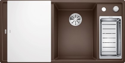 Кухонная мойка Blanco Axia III 6S-F, клапан-автомат, доска из белого стекла, чаша справа, кофе 523494