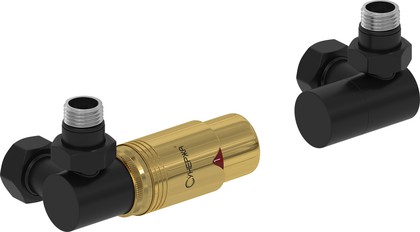 Автоматический терморегулятор Сунержа 3D левый G1/2"НРxG3/4"НГ, набор, матовый чёрный - глянцевое золото 31-1421-6207