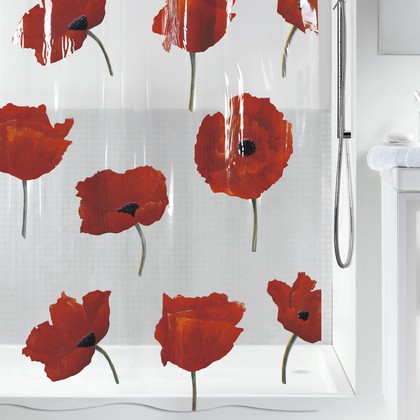 Штора для ванной Spirella Poppy, 180x200см, полиэтилен, красный 1042344
