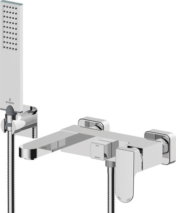 Смеситель для ванны Bossini Gillo, лейка Flat-one, держатель, шланг, хром Z00727.030