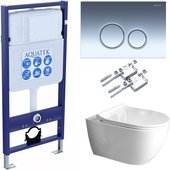 Унитаз с инсталляцией Aquatek Поларис AQ0700-01, крепёж 02, сиденье soft-close, панель 018 SET AQUATEK ПОЛАРИС-01-018 4в1
