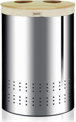 Корзина для белья Brabantia, 40л, двухсекционная, с деревянной крышкой, матовая сталь 360381