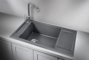 Кухонная мойка Granula 7806, 780x500, накладная, с крылом, кварц, Графит 7806, ГРАФИТ