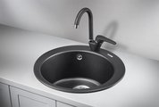 Кухонная мойка Granula 4801, 480, накладная, круглая, кварц Шварц (чёрный металлик) 4801, ШВАРЦ