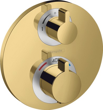 Термостат для душа Hansgrohe Ecostat S с запорным/переключающим вентилем, внешняя часть, 2 потребителя, полированное золото 15758990