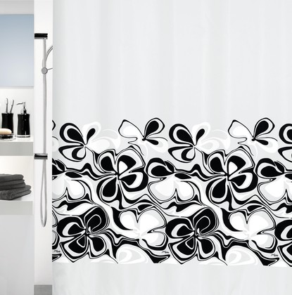 Штора для ванны 180x200см текстильная чёрно-белая Spirella SIXTY 1013170