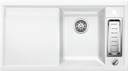 Кухонная мойка чаши справа, крыло слева, с клапаном-автоматом, с коландером, гранит, белый Blanco Axia II 5S 516805