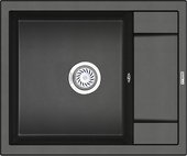 Кухонная мойка Granula 6002, 600x500, накладная, с крылом, кварц, Чёрный 6002, ЧЁРНЫЙ