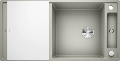 Кухонная мойка Blanco Axia III XL 6S, клапан-автомат, доска из белого стекла, жемчужный 523513