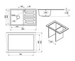 Кухонная мойка Granula 8002, 800x500, накладная, с крылом, кварц, Базальт 8002, БАЗАЛЬТ
