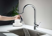 Смеситель для кухни Aquatek Лугано, вытяжной излив 2jet, хром AQ1784CR