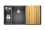 Кухонная мойка Blanco Axia III 6S-F, клапан-автомат, разделочный столик из ясеня, чаша слева, тёмная скала 524664