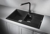 Кухонная мойка Granula 7802, 780x500, накладная, двойная, кварц, Турмалин 7802, ТУРМАЛИН