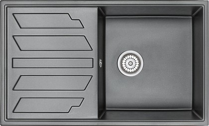 Кухонная мойка Granula 8601, 860x500, накладная, с крылом, кварц, Шварц (чёрный металлик) 8601, ШВАРЦ