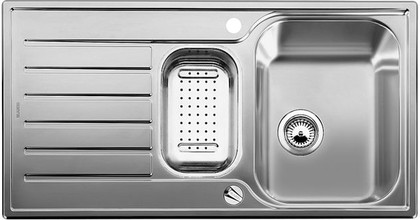 Кухонная мойка оборачиваемая с крылом, с клапаном-автоматом, коландером, нержавеющая сталь "декор" Blanco Lantos 6S 514014