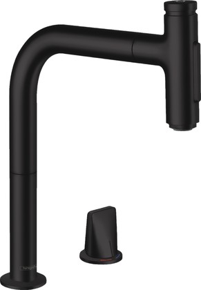 Кухонный смеситель Hansgrohe Metris Select M71 200, на 2 отверстия, вытяжной душ 2jet, sBox, матовый чёрный 73818670