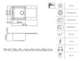 Кухонная мойка Omoikiri Sakaime 78-EV с крылом, оборачиваемая, Tetogranit, эверест 4993197