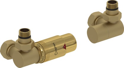 Автоматический терморегулятор Сунержа 3D левый G1/2"НРxG3/4"НГ, набор, матовое золото - глянцевое золото 032-1421-6207