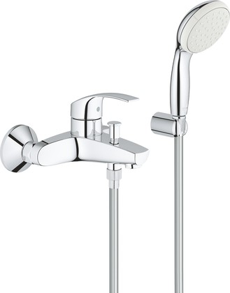 Смеситель для ванны Grohe Eurosmart, настенный монтаж, ручной душ, держатель, шланг, хром 3330220A